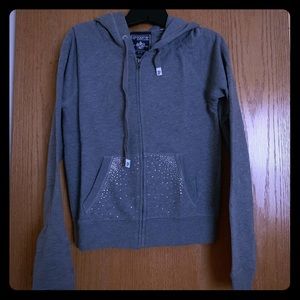 PINK Victoria's Secret Tops - VS PINK grey zip up hoodie w/crystals; size Medium PINK Victoria's Secret Tops - VS PINK grey zip up hoodie w/crystals; size Medium